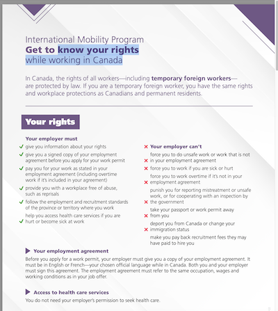 International Mobility Program Get to know your rights while working in Canada