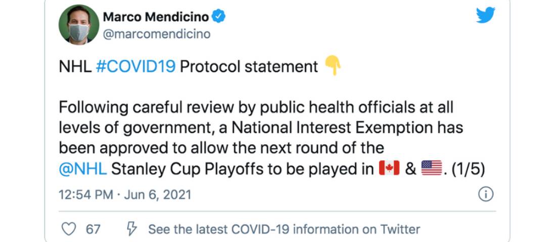 Canada Approves Travel Exemptions For NHL Players - But Not Business Travellers