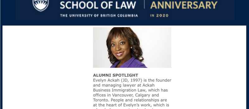 Immigration Lawyer Evelyn Ackah featured in UBC Allard Law Alumni News