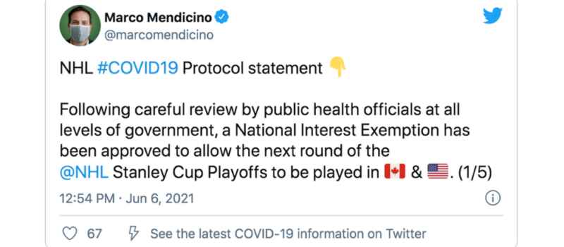 Canada Approves Travel Exemptions For NHL Players - But Not Business Travellers